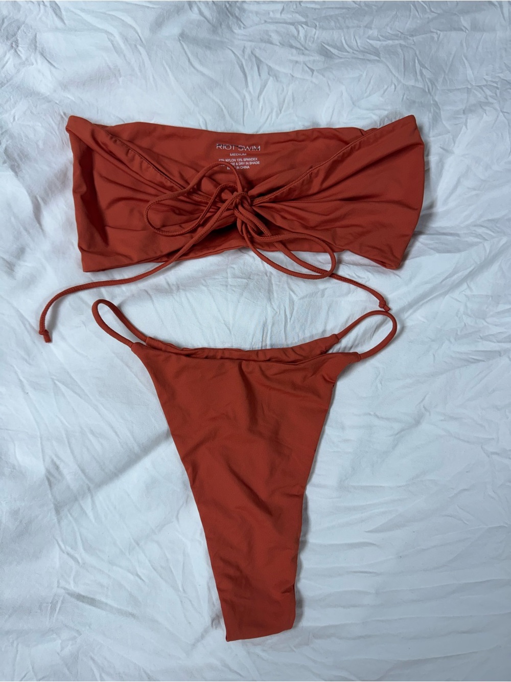 Riot Swim Rust Red Bandeau Lace-Up Bikini Set